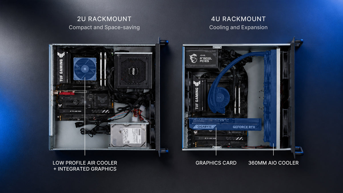 2U and 4U rack server chassis side by side