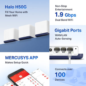 Mercusys Halo H50G AC1900 Whole Home Mesh Wi-Fi System Router (2-pack) - Mansa Computers
