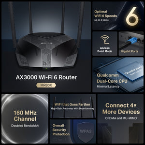Mercusys MR80X AX3000 Dual-Band Wi-Fi 6 Router - Mansa Computers