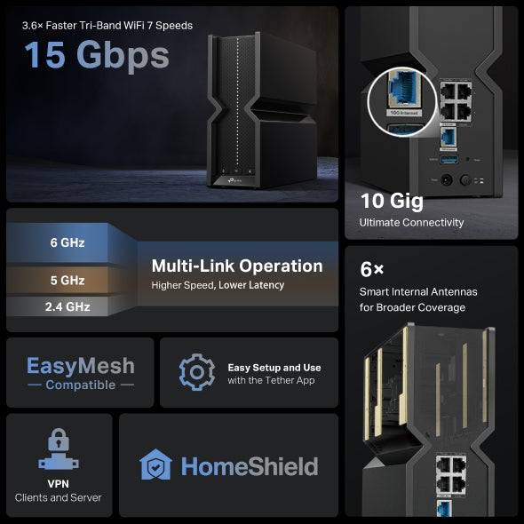 TP-Link Archer BE700 BE15000 Tri-Band Wi-Fi 7 Router - Mansa Computers