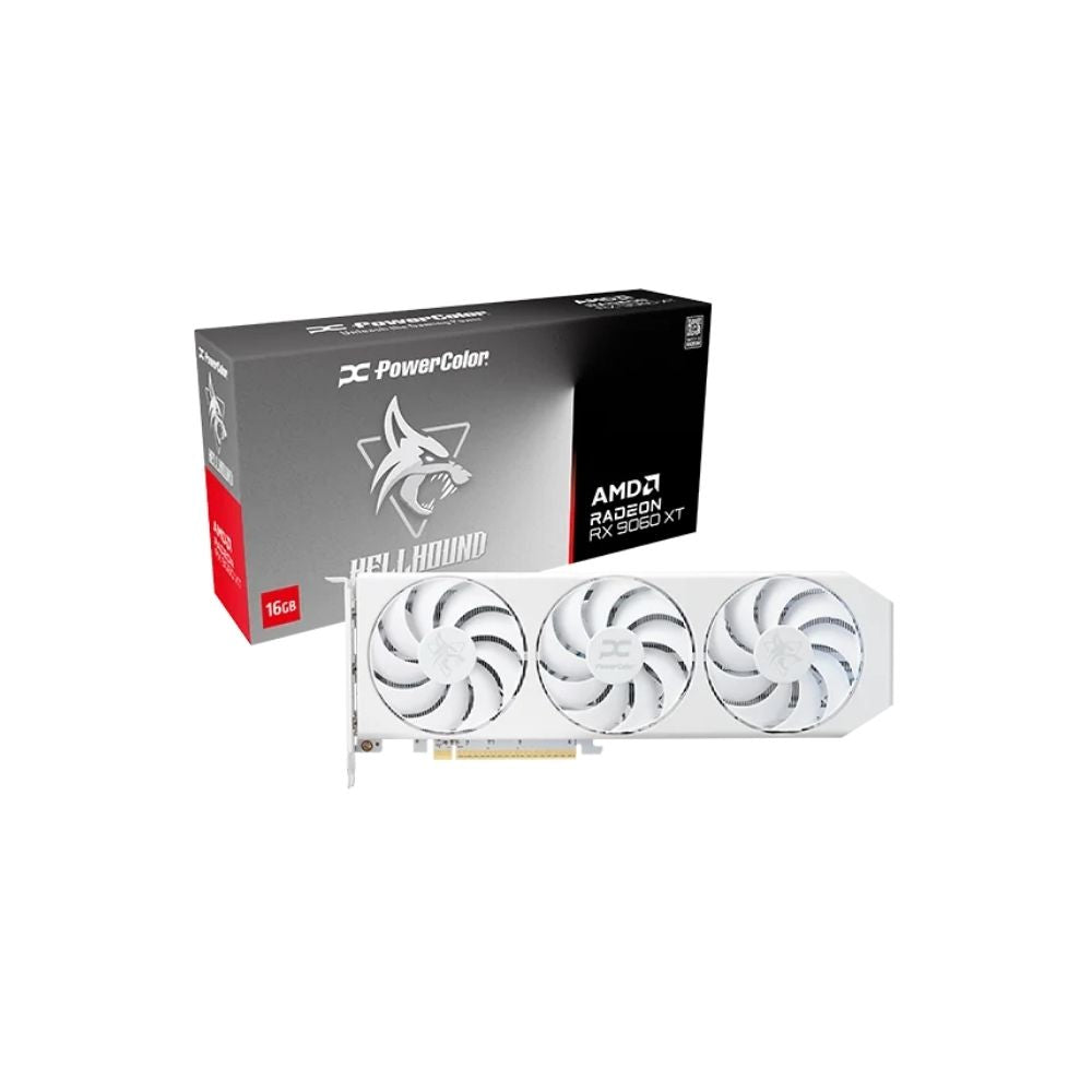 PowerColor RX 9060 XT Hellhound Spectral White OC 16GB GDDR6 Graphic Card - Mansa Computers