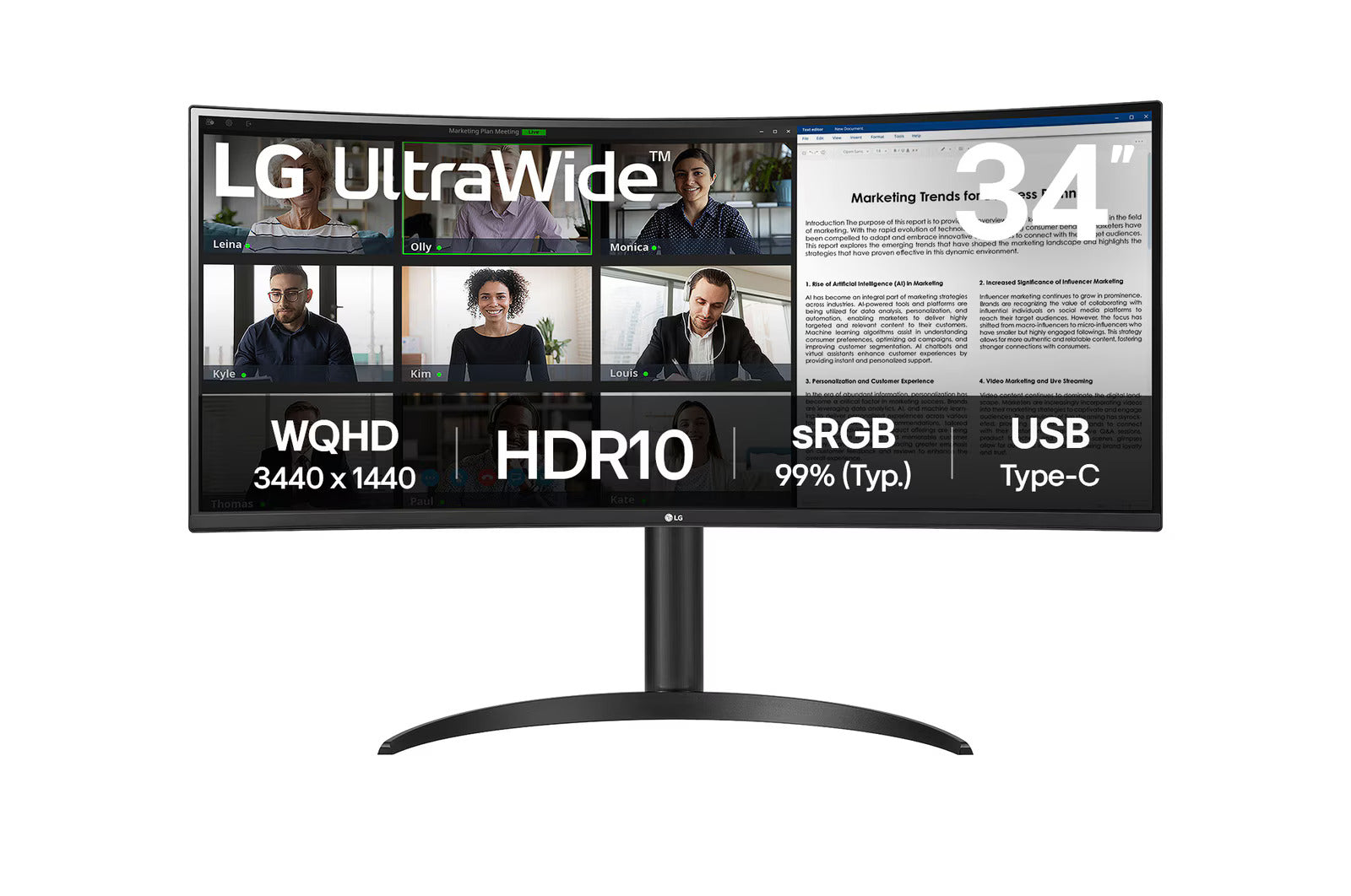 LG 34WR55QK-B 34" VA UltraWide QHD 2K 100Hz Curved Monitor - Mansa Computers