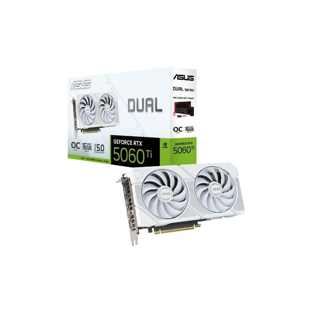 ASUS Dual RTX 5060 Ti OC – 16GB GDDR7 White Gaming GPU