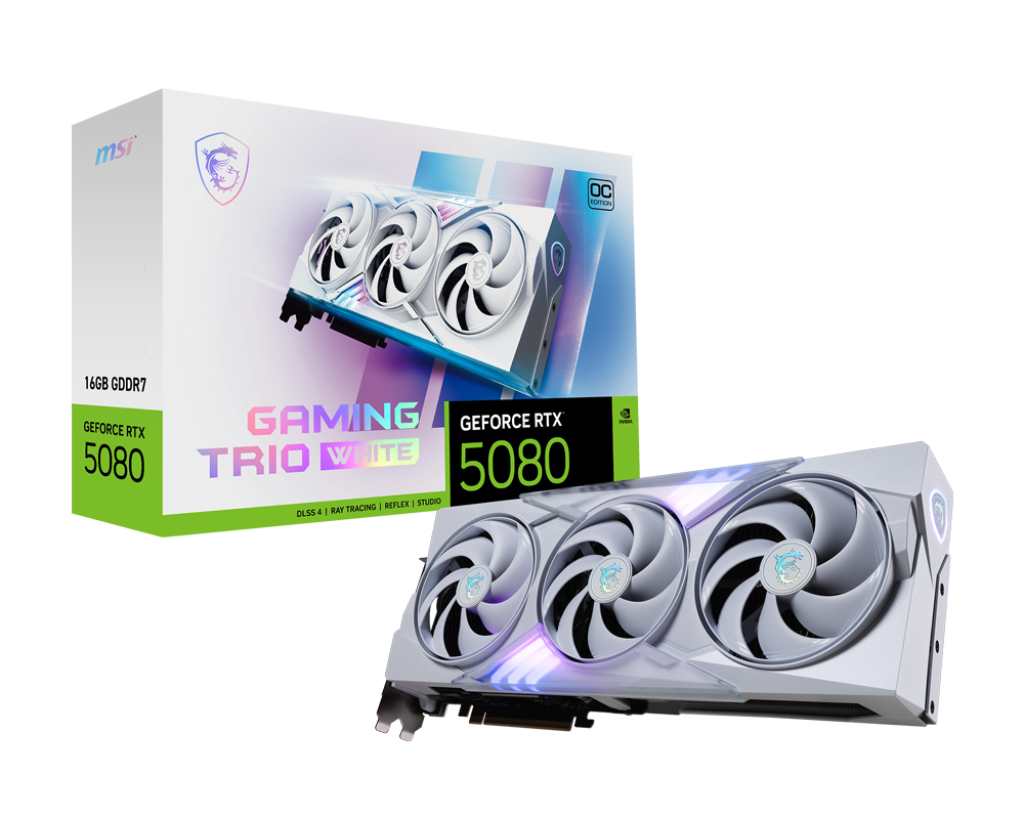 MSI GeForce RTX 5080 16GB Gaming Trio OC White Graphics Card - Mansa Computers