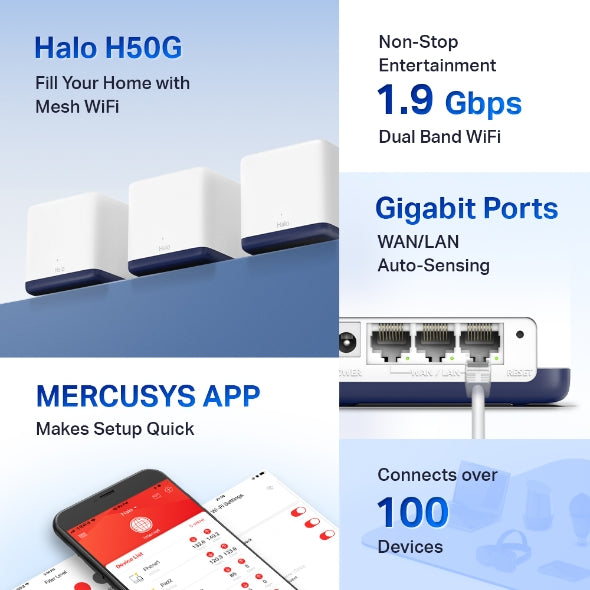 Mercusys Halo H50G AC1900 Whole Home Mesh Wi-Fi System Router (2-pack) - Mansa Computers