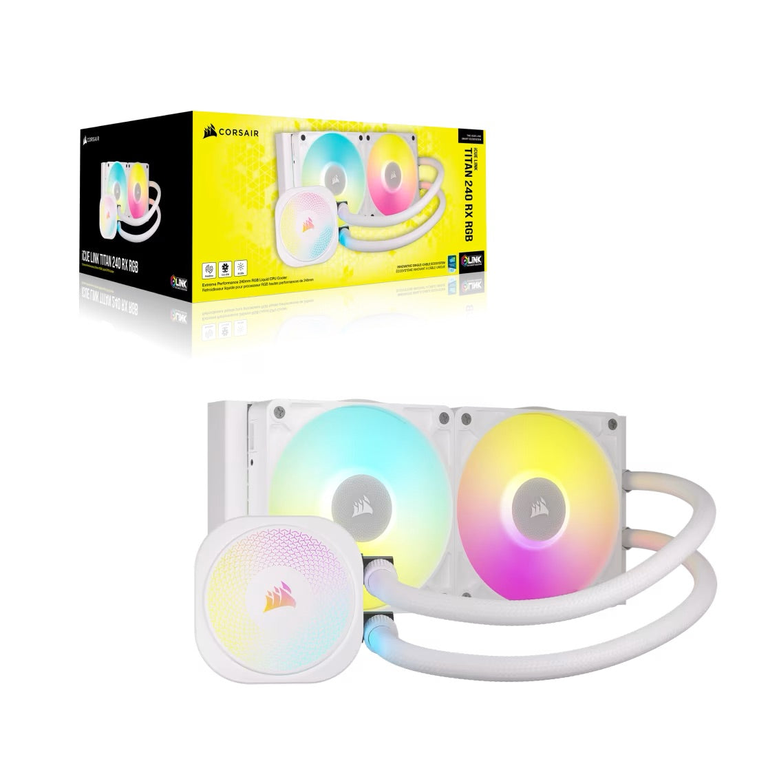 CORSAIR iCUE LINK TITAN 240 RX RGB Liquid CPU Cooler with RX120 RGB fans - White
