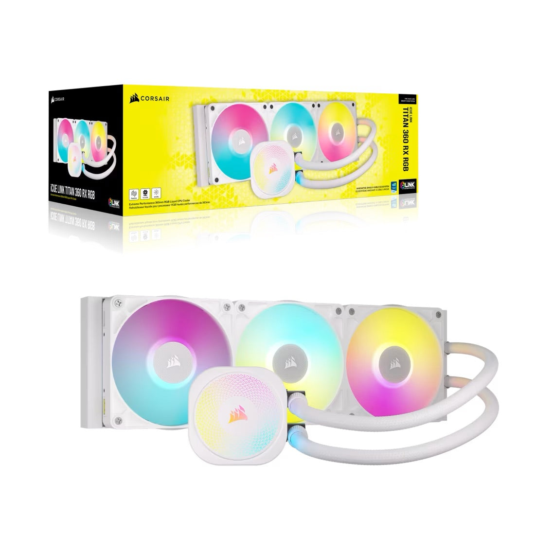 CORSAIR iCUE LINK TITAN 360 RX RGB Liquid CPU Cooler with RX120 RGB fans - White