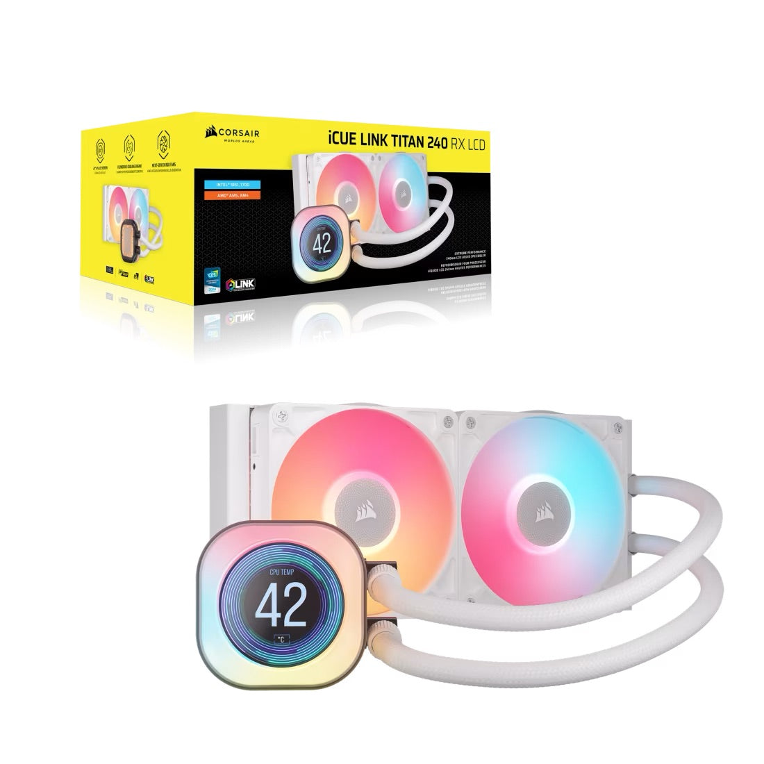 CORSAIR iCUE LINK TITAN 240 RX LCD Liquid CPU Cooler - White - Mansa Computers