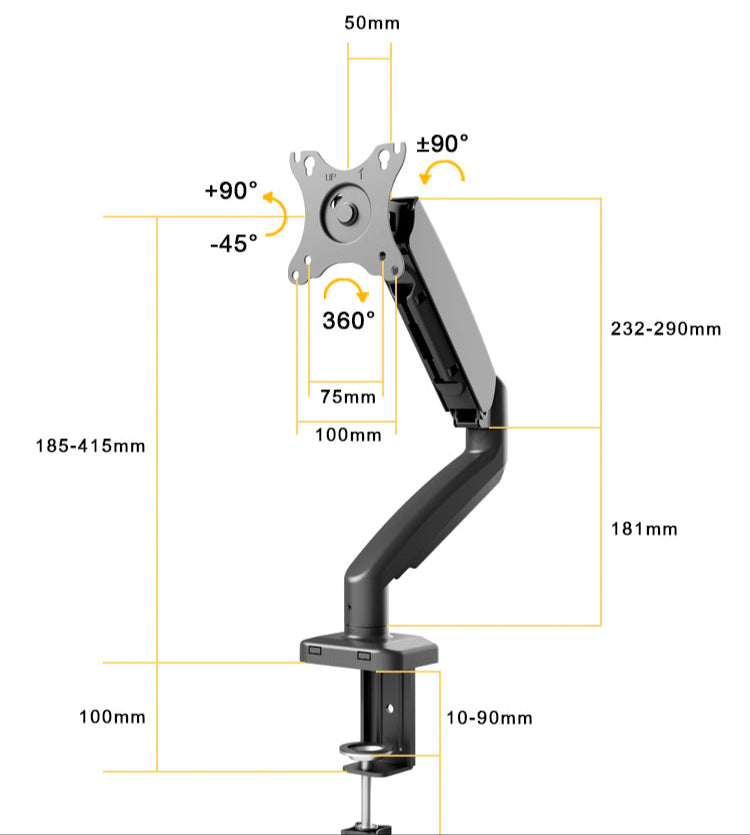 Single Monitor Arm (Mechanical Spring) - SG05-21 - Mansa Computers