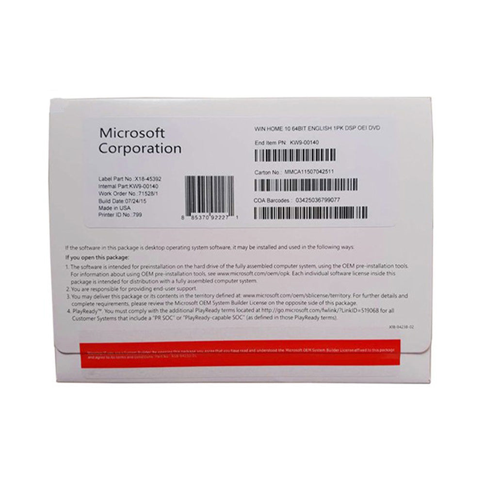 Microsoft Windows 10 Home 64-bit English (OEM)